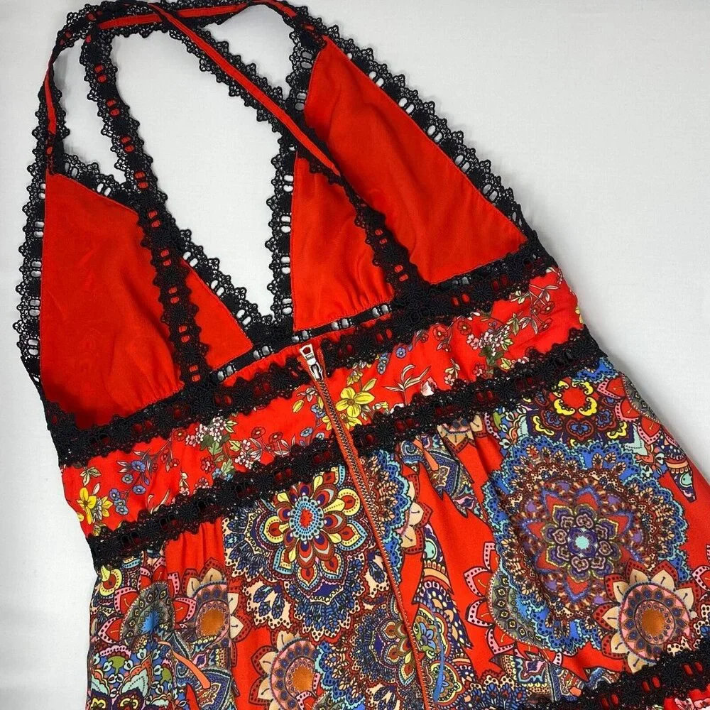 Alice + Olivia Karolina Red Tiered Halter Maxi Dress 6 - Picture 9 of 11